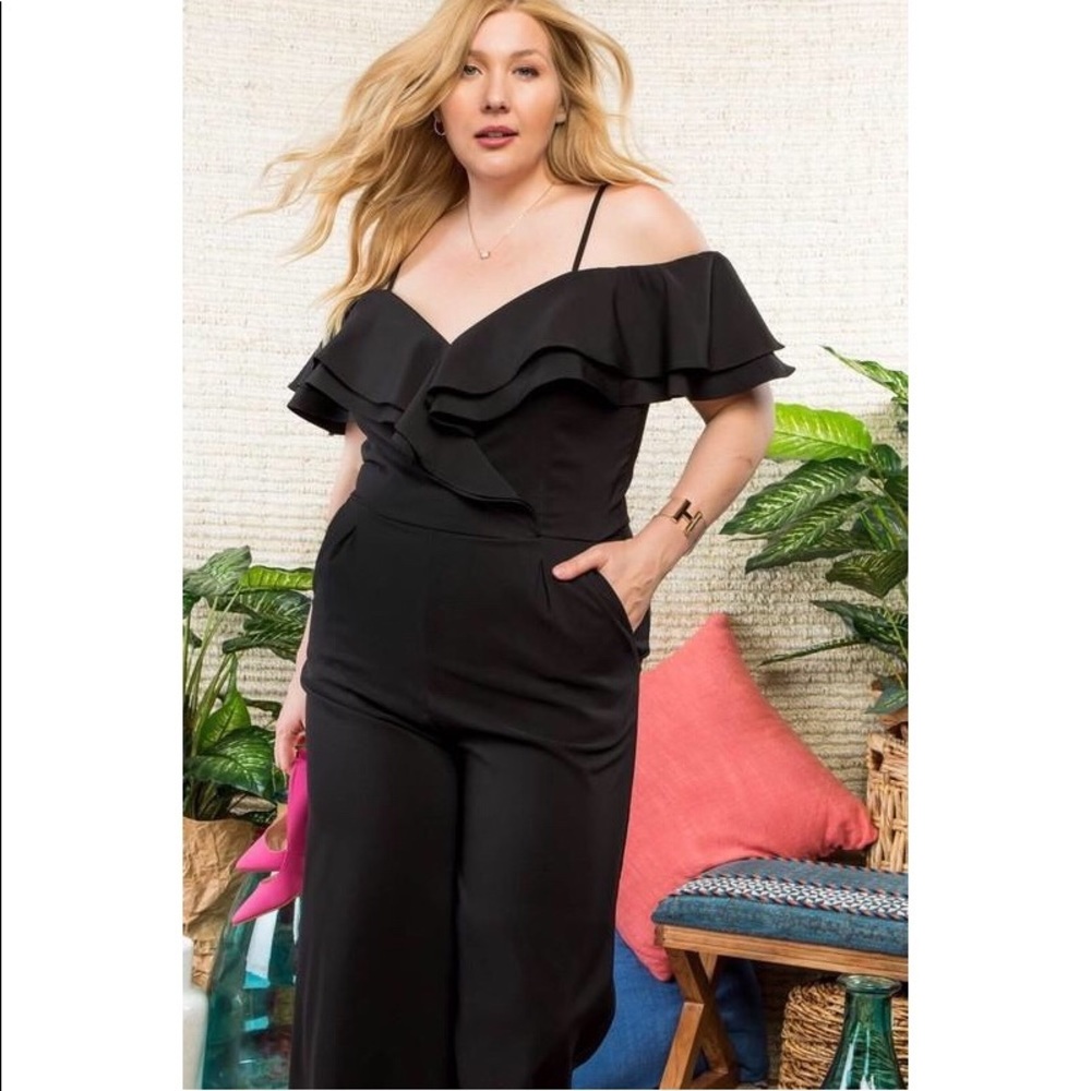 Curvy Off Shoulder Tulip Ruffle Jumpsuit - Picture 3 of 7